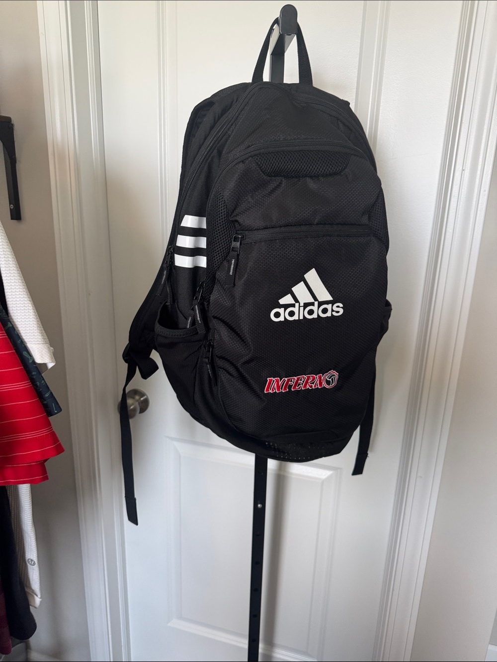 adidas Black Backpack with White Logo and Stripe Accents